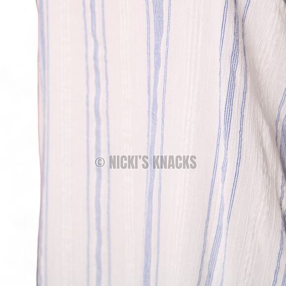 O'Neill White Blue Striped Cotton Mini Dress Ruffle Hem Swing Sundress Size L - Picture 5 of 12